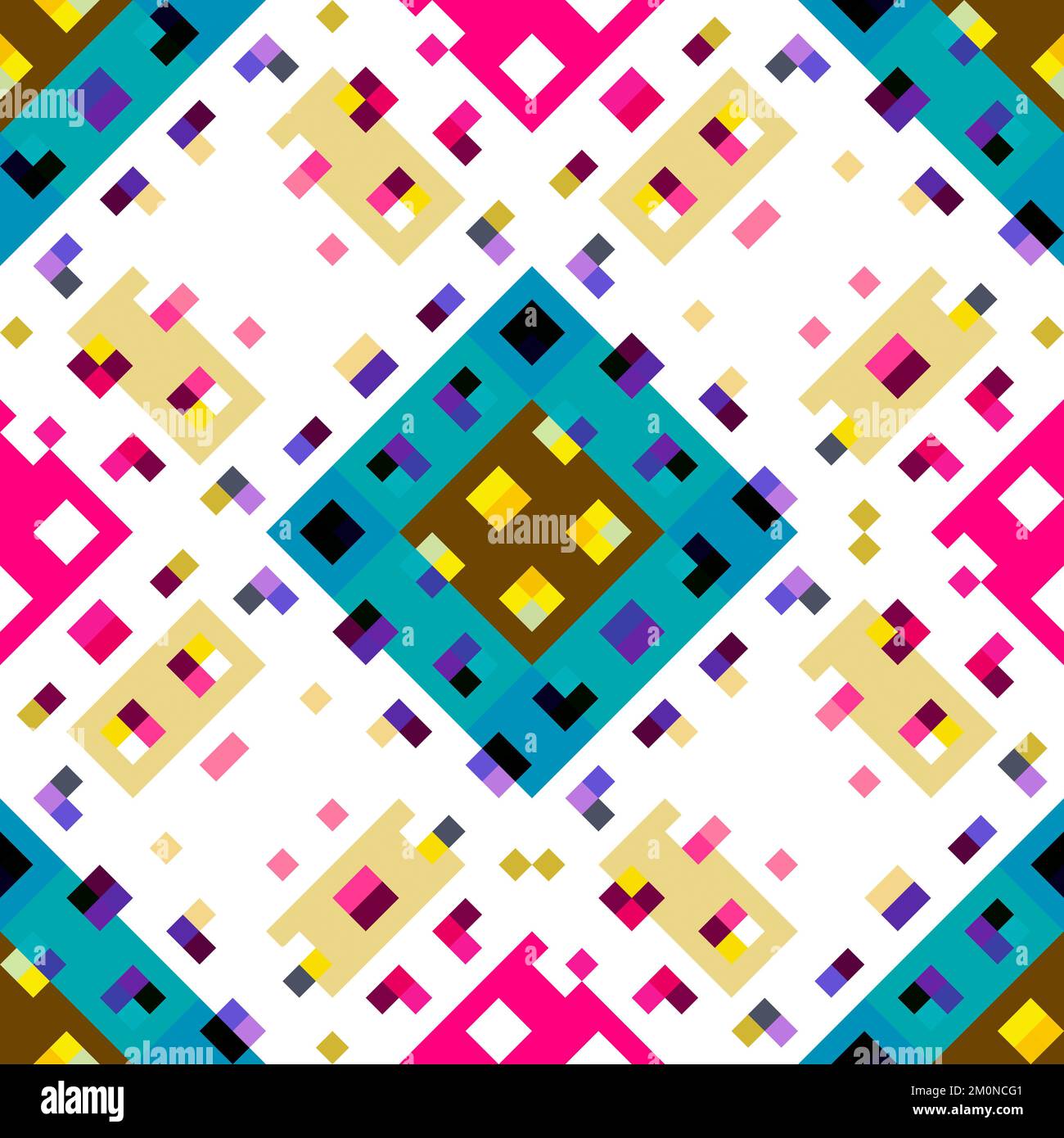 Kaleidoscopic geo pixel pattern. Playful fun pink wallpaper. Colorful ...