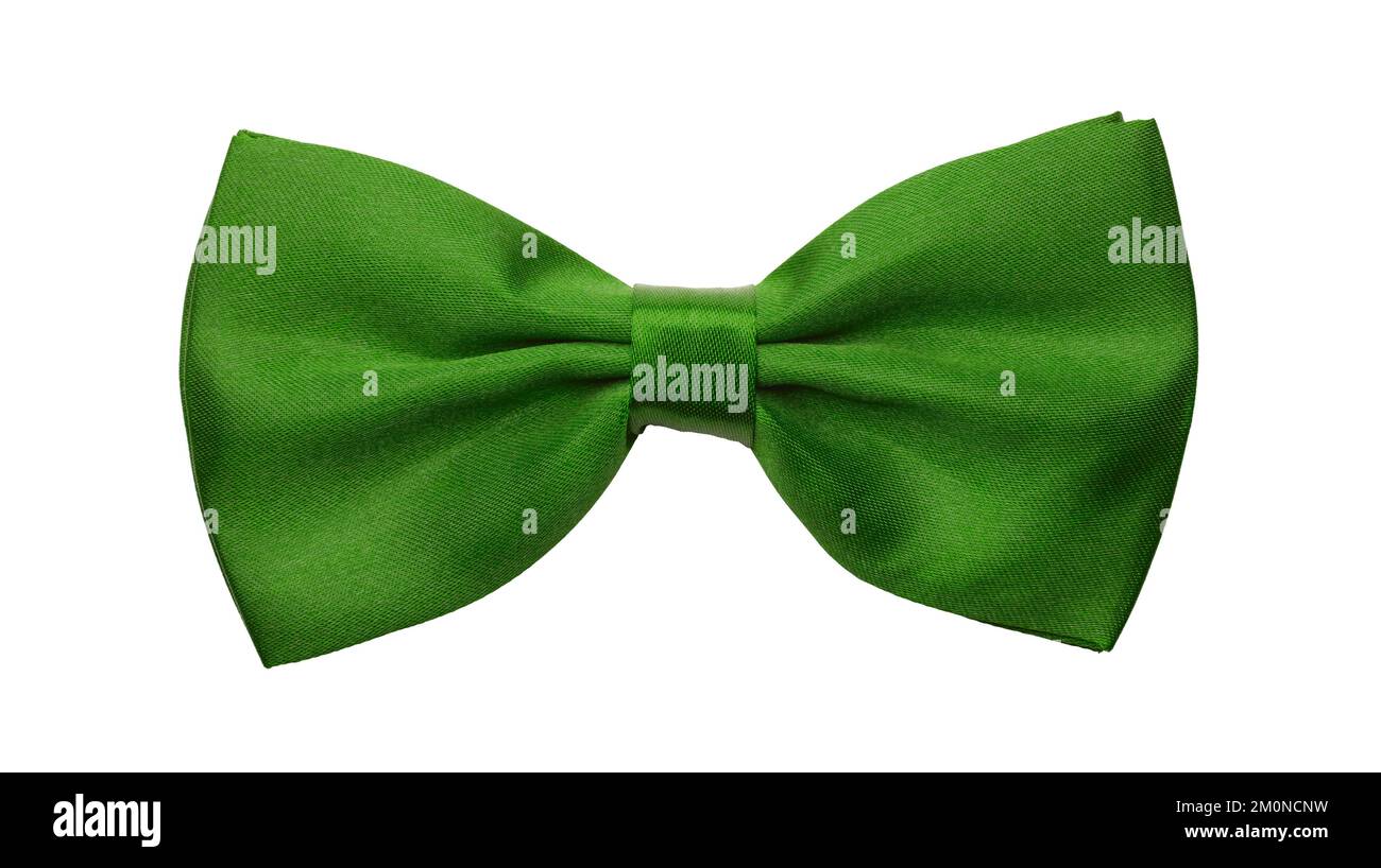 Green satin bow tie, formal dress code necktie accessory. Isolated on white background Stock Photo