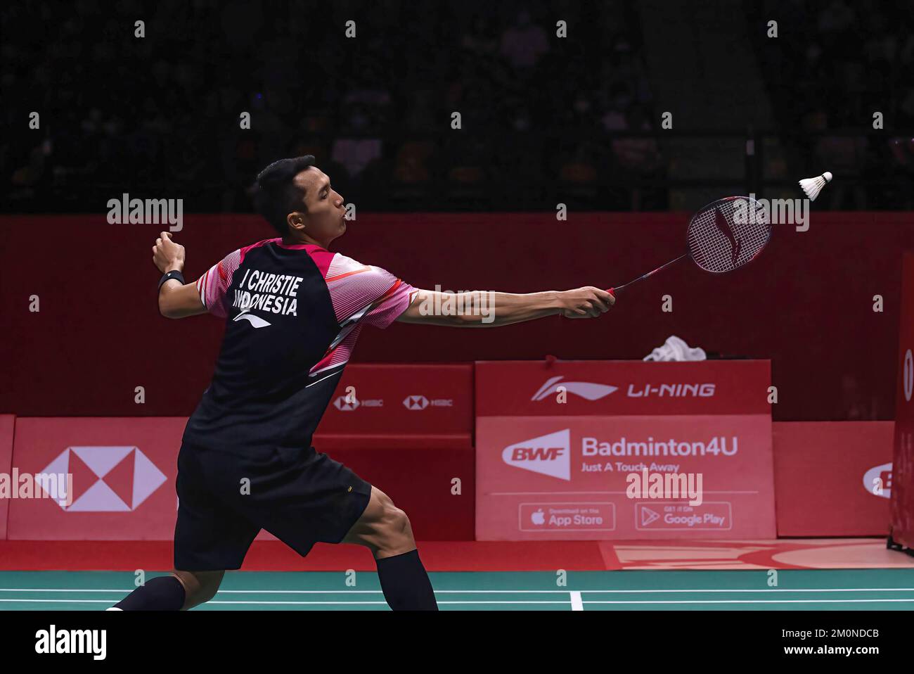 Jonathan Christie of Indonesia seen in action during the Badminton Mens Single in the HSBC BTW World Tour Finals 2022 at Nimibutr Stadium in Bangkok, The result is Jonathan Christie won over