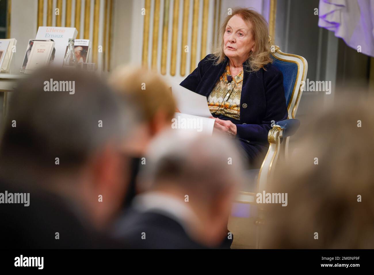 French author and Nobel Laureate in Literature 2022 Annie Ernaux speaks during her Nobel lecture at the Swedish Academy in Stockholm, Sweden, on Dec. 07, 2022.Photo: Fredrik Persson / TT / code 1081 Stock Photo
