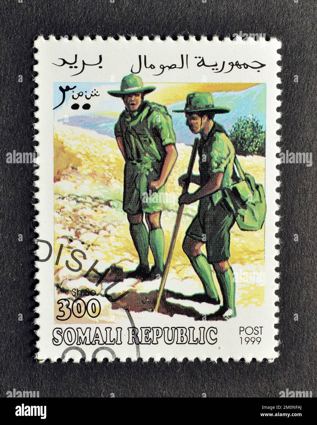Cancelled postage stamp printed by Somali Republic, that shows Scouts, circa 1999. Stock Photo