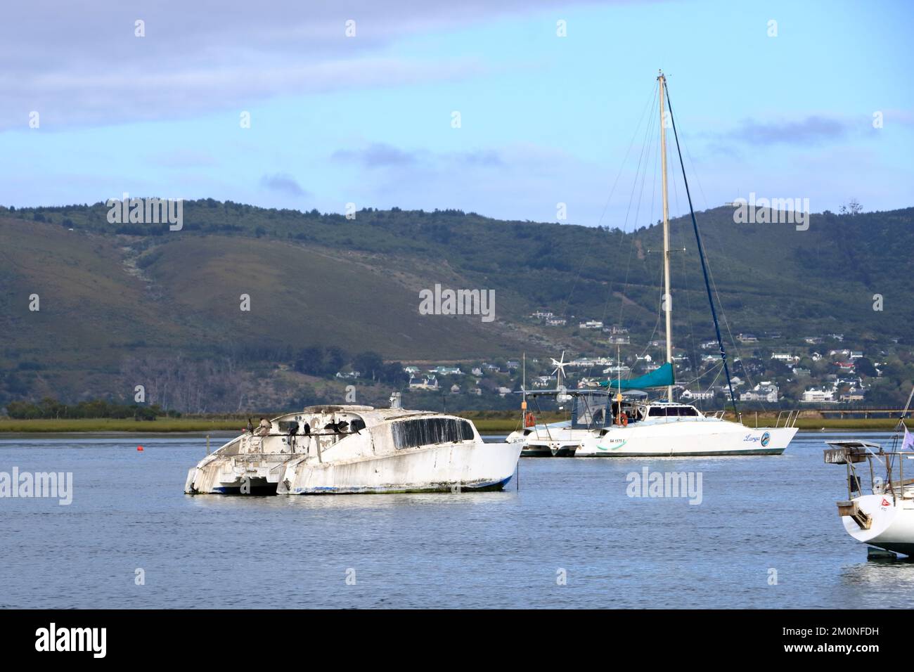 Boats on Knysna Lagoon looking towards Knysna Heads, Garden Route in ...