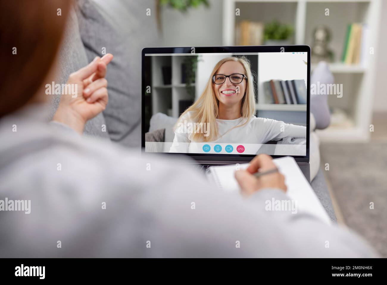 Pleasant talk using laptop Stock Photo