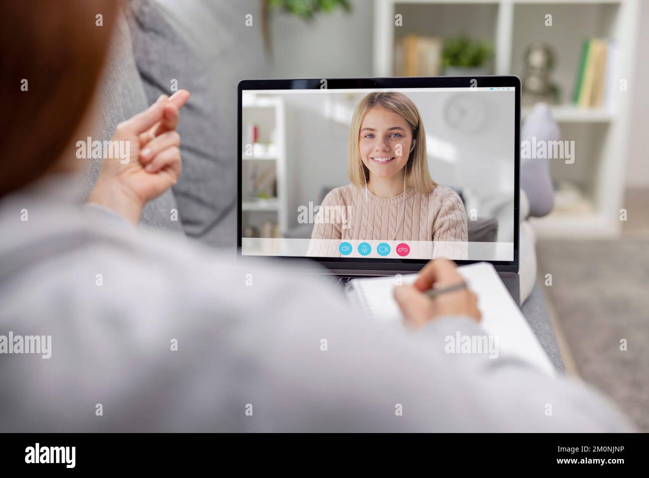 Pleasant talk using laptop Stock Photo