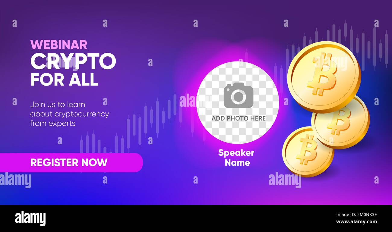 Crypto online webinar social media banner template. Background and bitcoin  illustration for cryptocurrency webinar banner design with a place for a  picture in vector Stock Vector Image & Art - Alamy