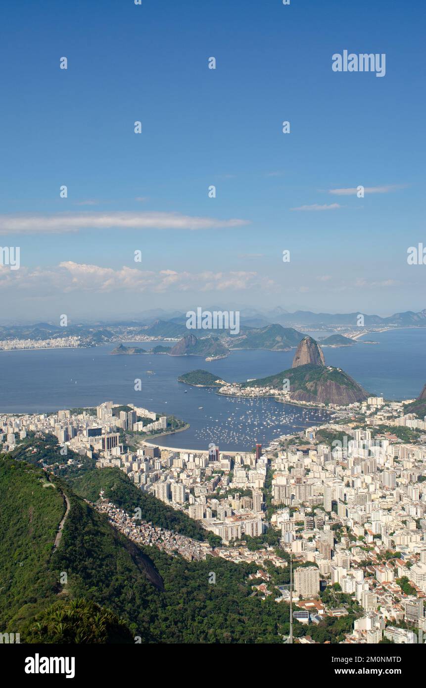 Aerial view of Rio with Corcovado Mountain, Sugarloaf Mountain and ...