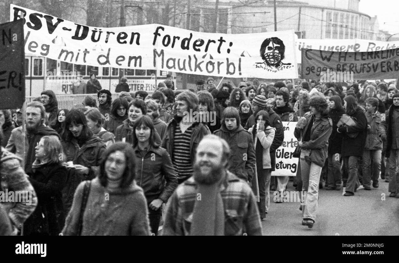 Several thousand pupils and teachers from schools in North Rhine-Westphalia demonstrated for more freedom of expression and free political activity of Stock Photo