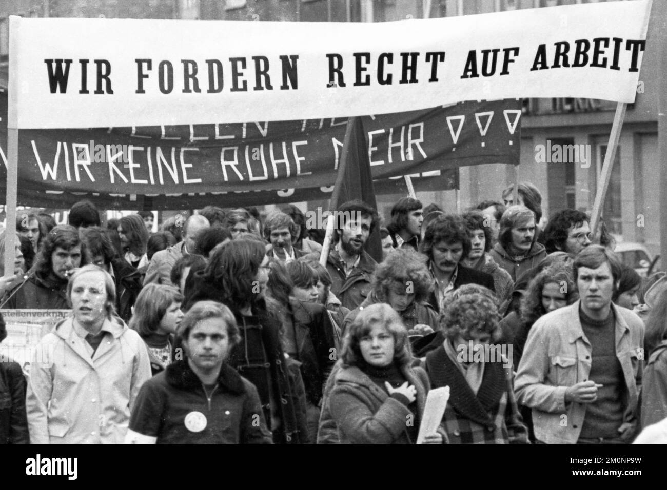 Called by the DGB youth, about 2000 mostly young people demonstrated on 25.10.1975 for co-determination and against unemployment in Giessen, Germany, Stock Photo