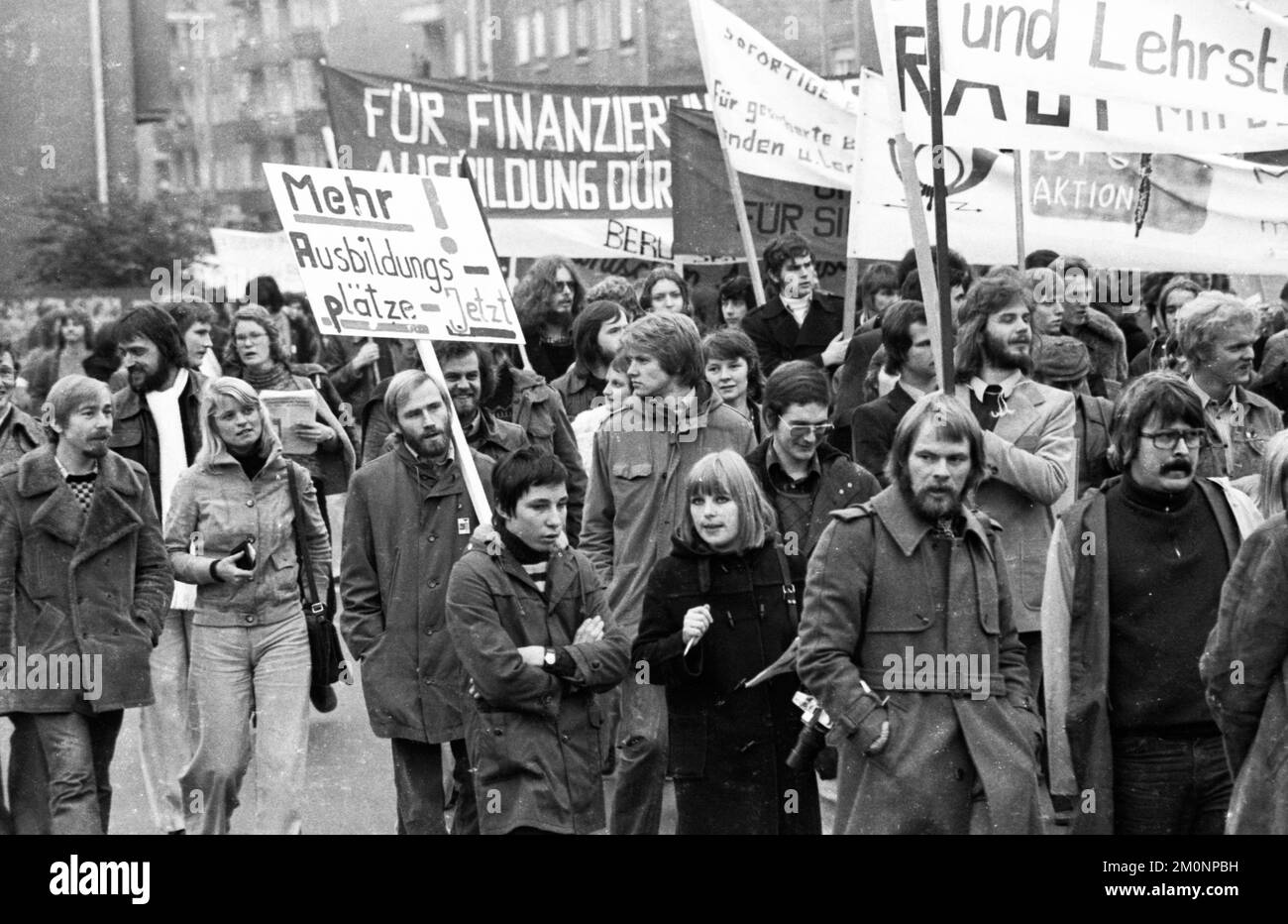 Called by the DGB youth, about 2000 mostly young people demonstrated on 25.10.1975 for co-determination and against unemployment in Giessen, Germany, Stock Photo