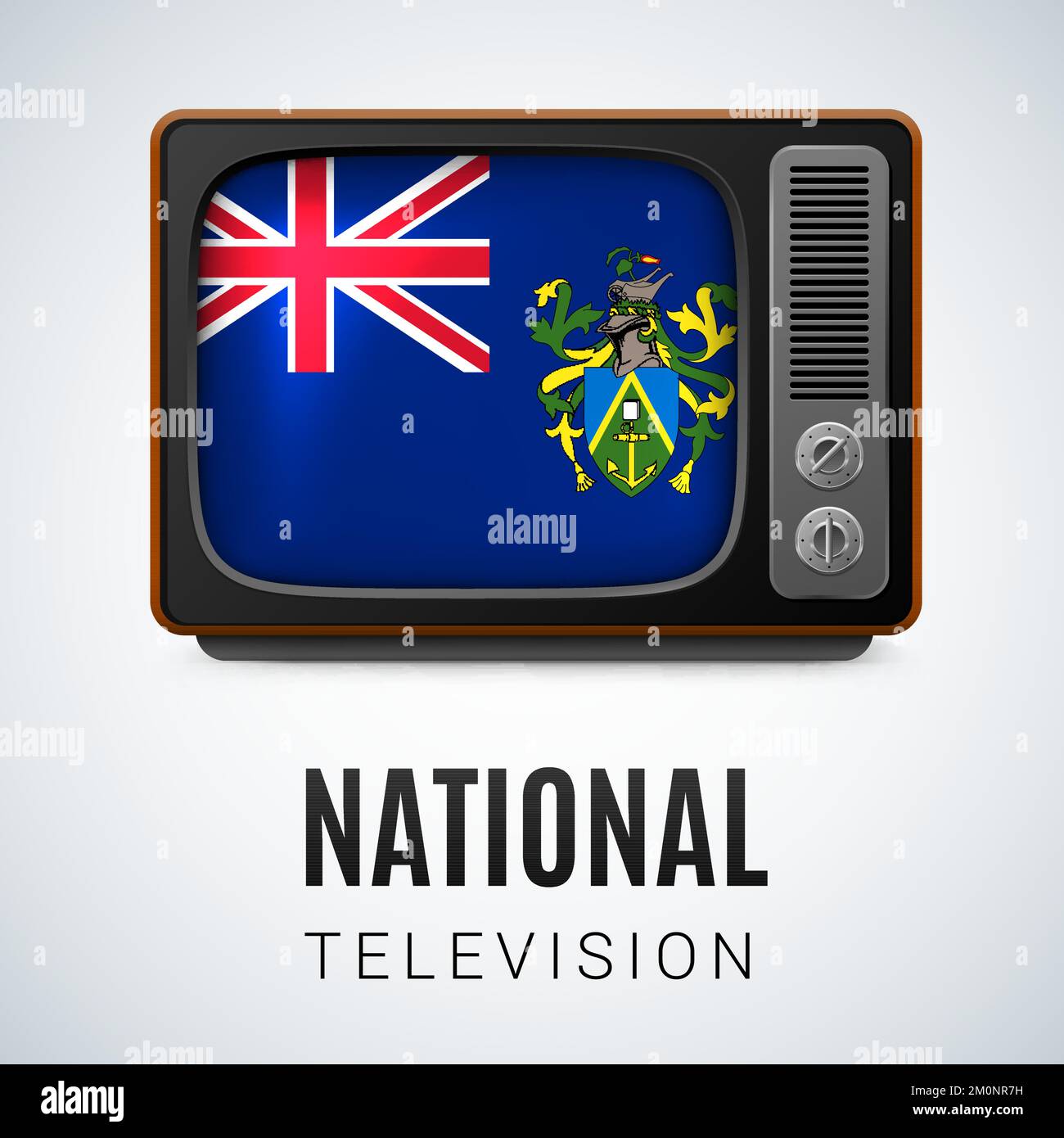 Vintage TV and Flag of Pitcairn Islands as Symbol National Television. TV Receiver with Pitcairn Islands flag Stock Vector