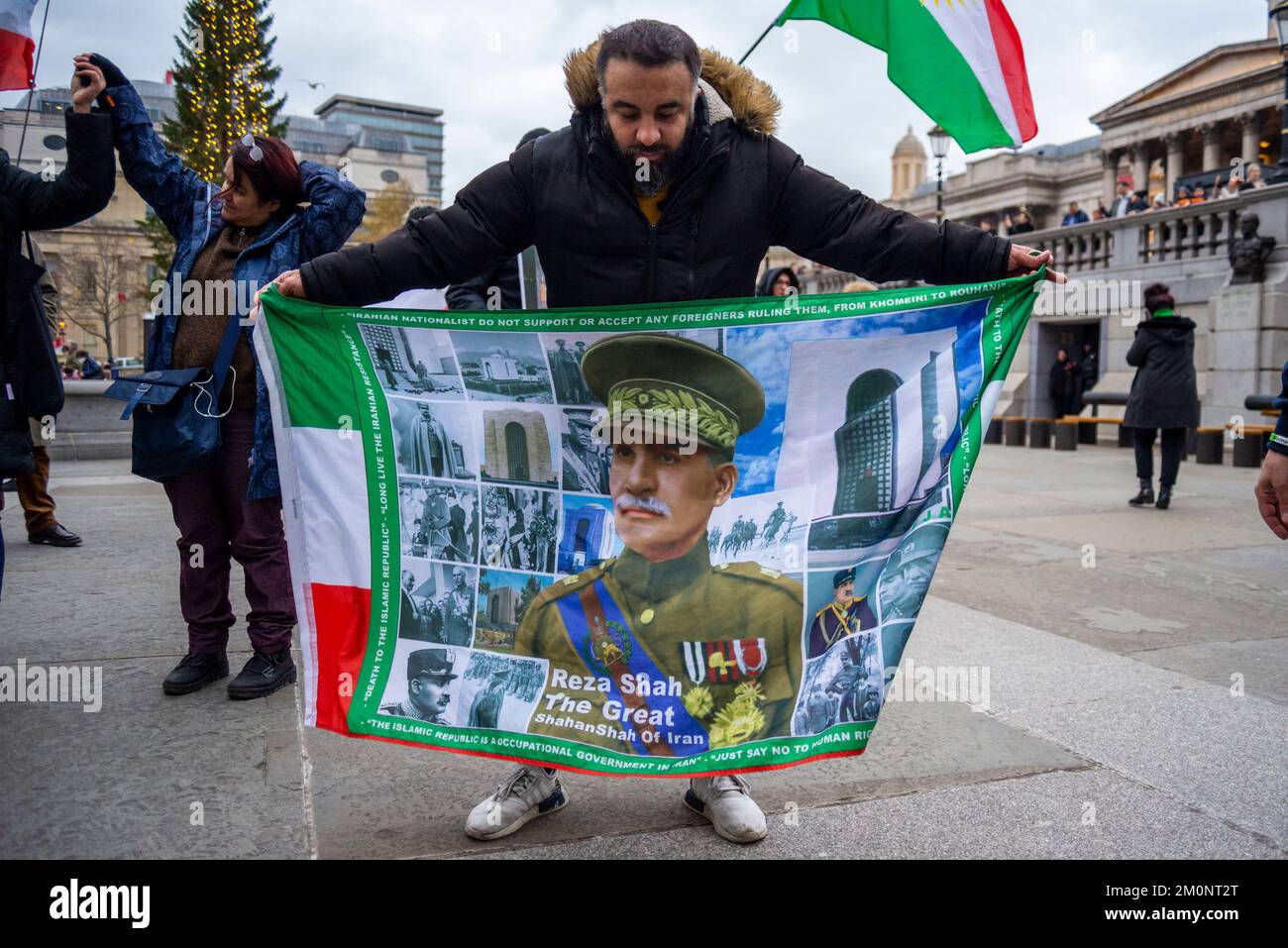 Protest in London for Iranian Women Revolution, to replace Iran's extremist Islamic government with a democratic government. Reza Shah Pahlavi image Stock Photo