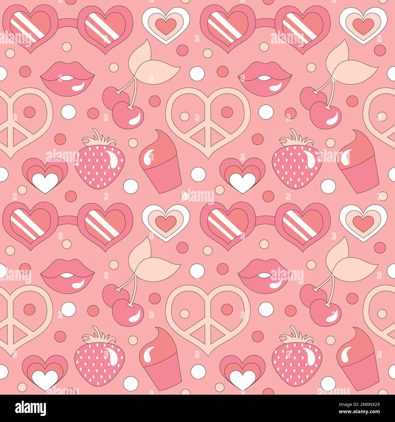Seamless pattern with retro hearts and sparkles. Vector illustration ...