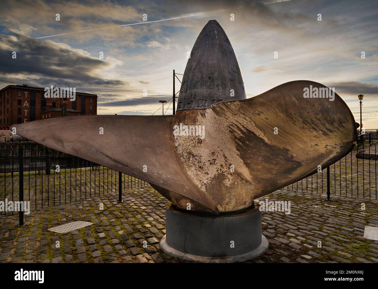 It was one of the four propellers from passenger liner RMS Lusitania. The   liner that was torpedoed by German Navy U-boat during WWW I. Stock Photo