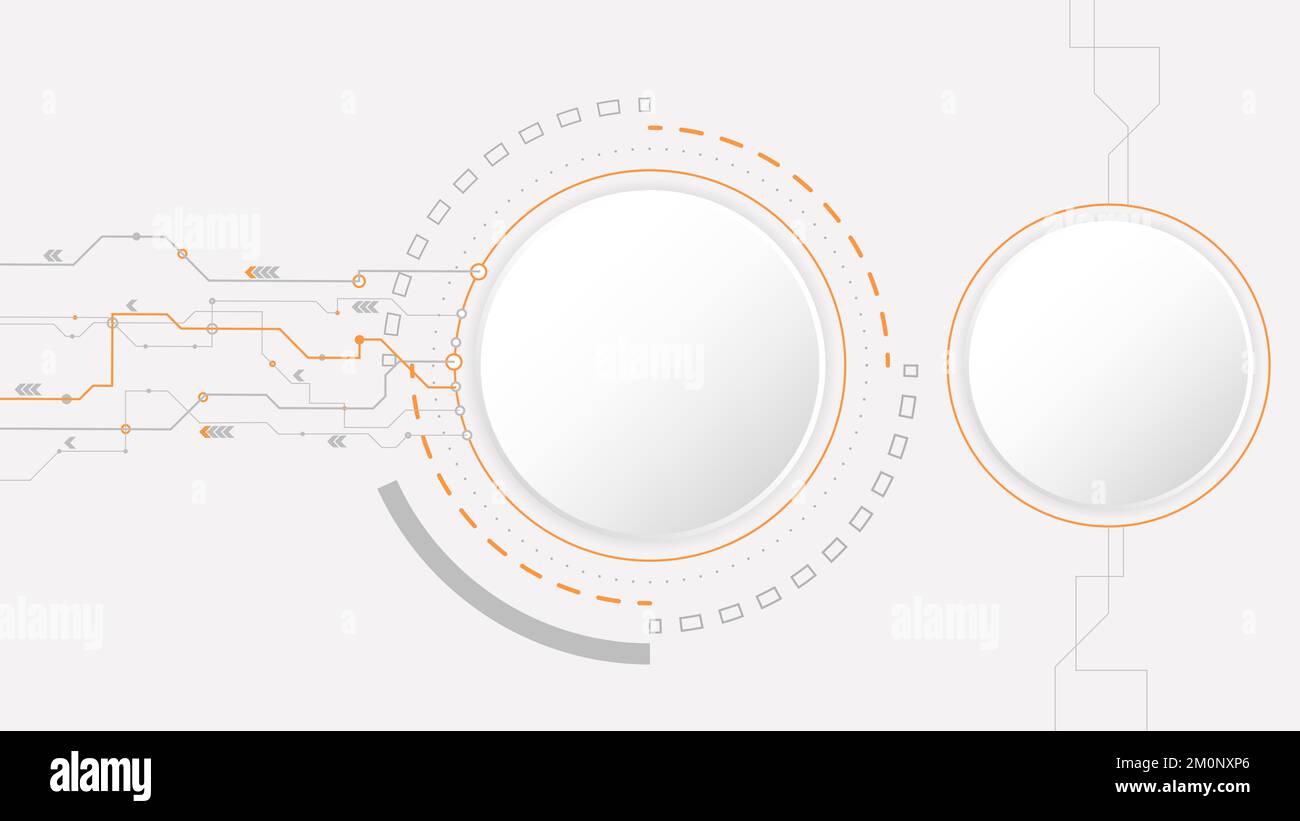 white grey circle technology background abstract. technology with line digital color grey, orange, dot, hi-tech, vector. circle technological for web Stock Vector