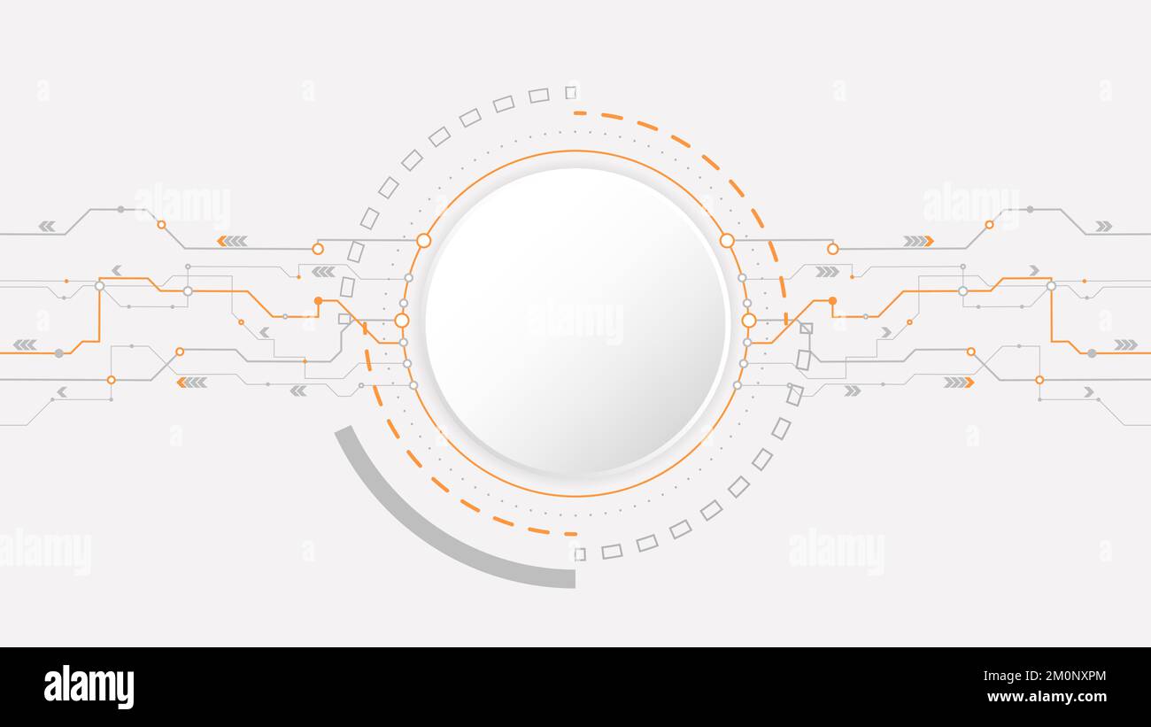 white grey circle technology background abstract. technology with line digital color grey, orange, dot, hi-tech, vector. circle technological for web Stock Vector