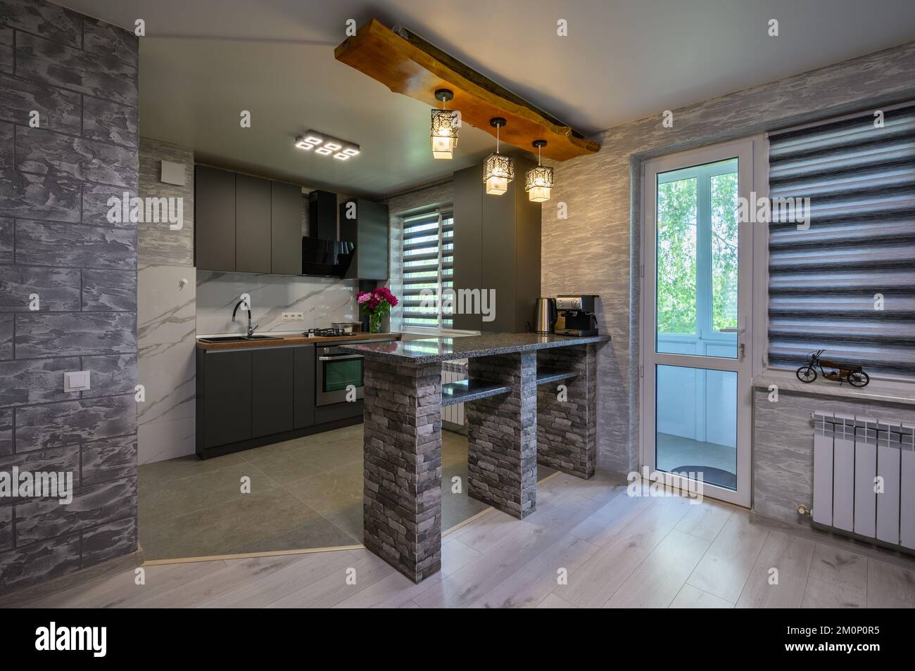 Interior of modern trendy grey kitchen Stock Photo - Alamy
