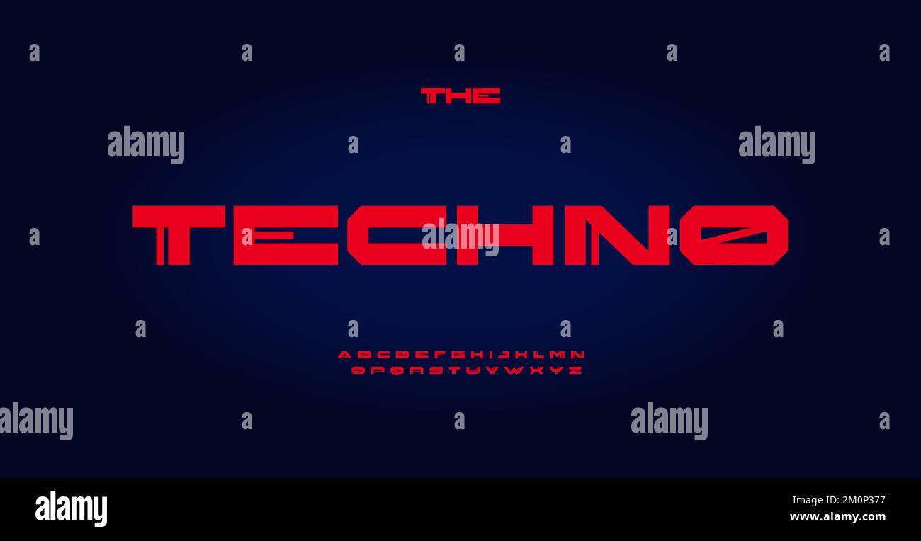 Wide techno font, contemporary alphabet. Extended typeset with lines in ...