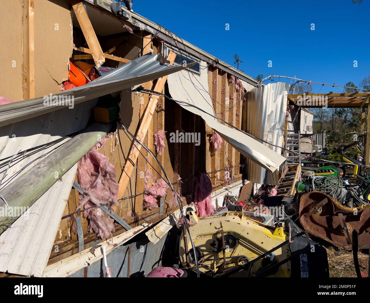 Steens, MS - November 30, 2022: Tornado damage aftermath to homes and property Stock Photo