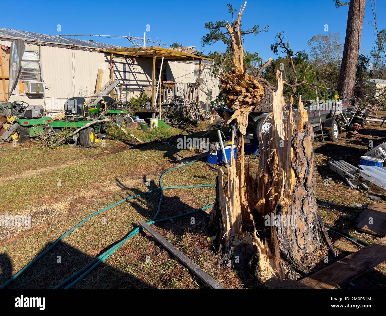 Steens, MS - November 30, 2022: Tornado damage aftermath to homes and property Stock Photo