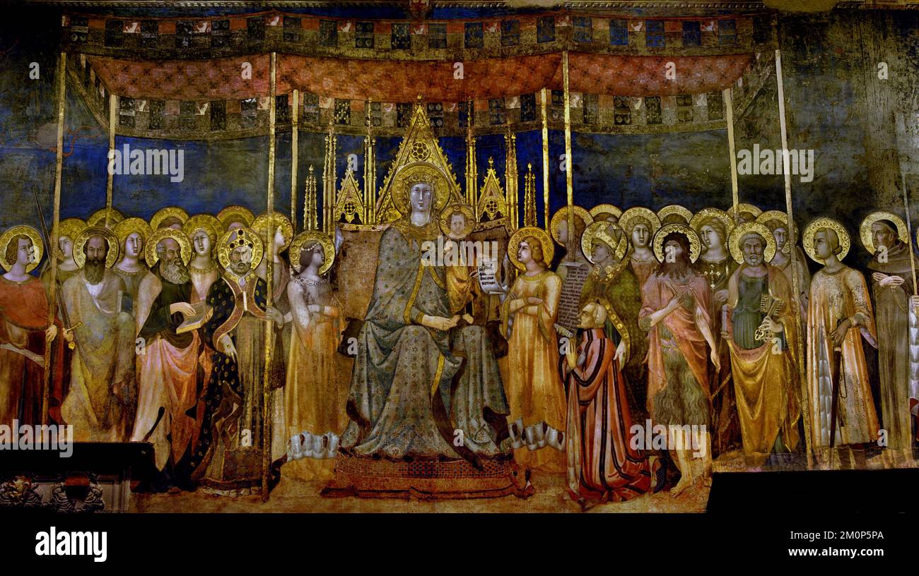 Lippo Memmi,(1291–1356) 13-14th century Your Majesty Museo Civico of San Gimignano, Tuscany ,Christian Art, Italy, Italian.  Sala del Consiglio (Council Room), also known as the Sala Dante, Stock Photo