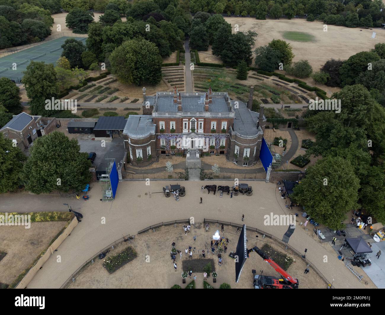 Filming for Bridgerton at Rangers House, Blackheath Stock Photo - Alamy