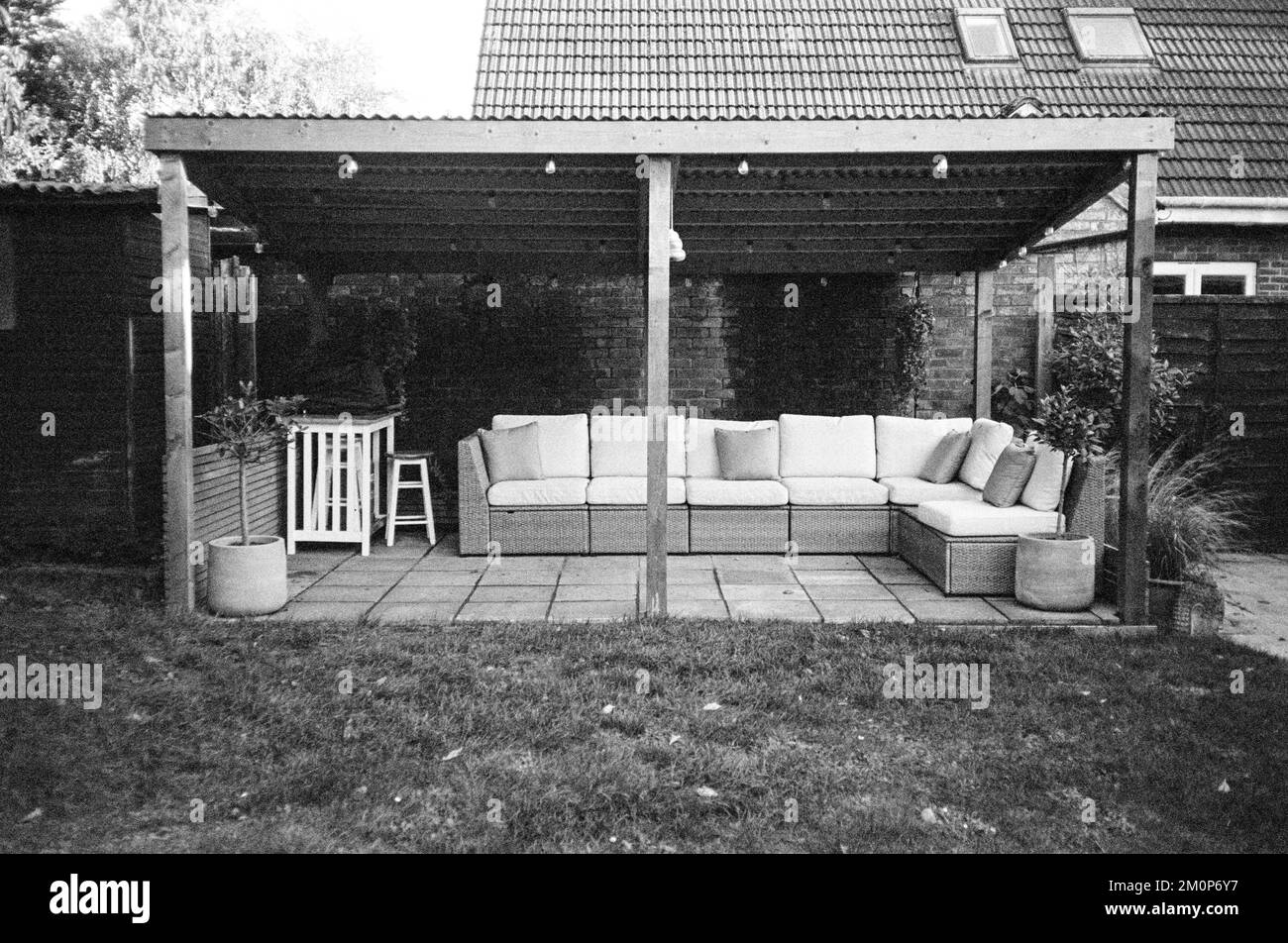 Garden seating area Medstead, Hampshire, England, United Kingdom Stock Photo