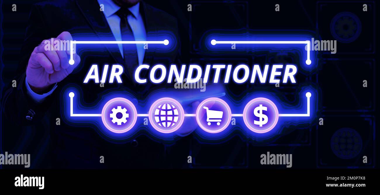 Text caption presenting Air Conditioner. Concept meaning apparatus for washing air and