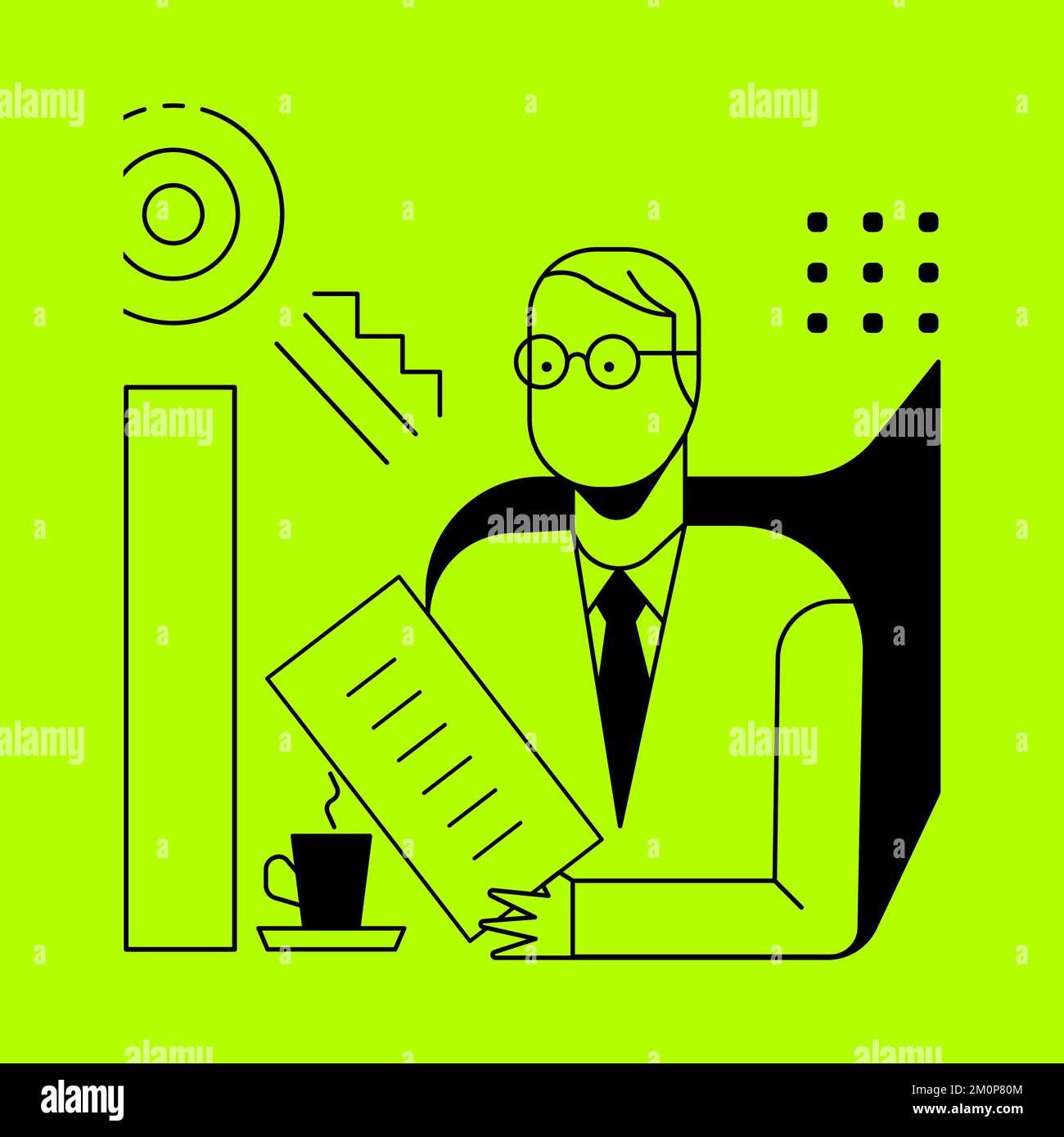 Man with menu in a cafe, cartoon style, flat vector Stock Vector