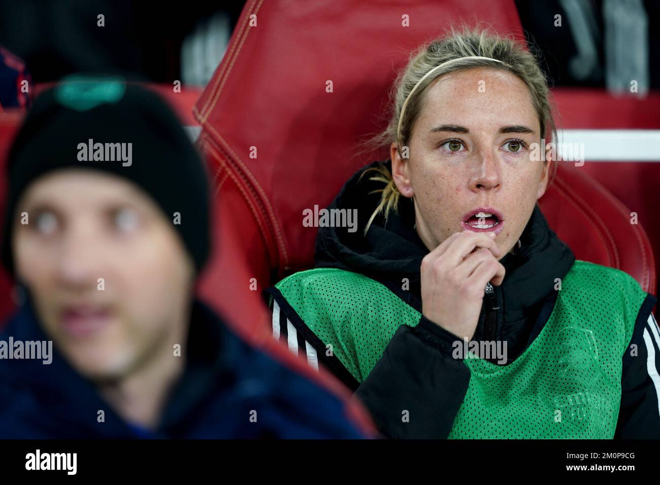 Arsenal's Jordan Nobbs on the bench before the UEFA Women's Champions League Group C match at the Emirates Stadium, London. Picture date: Wednesday December 7, 2022. Stock Photo