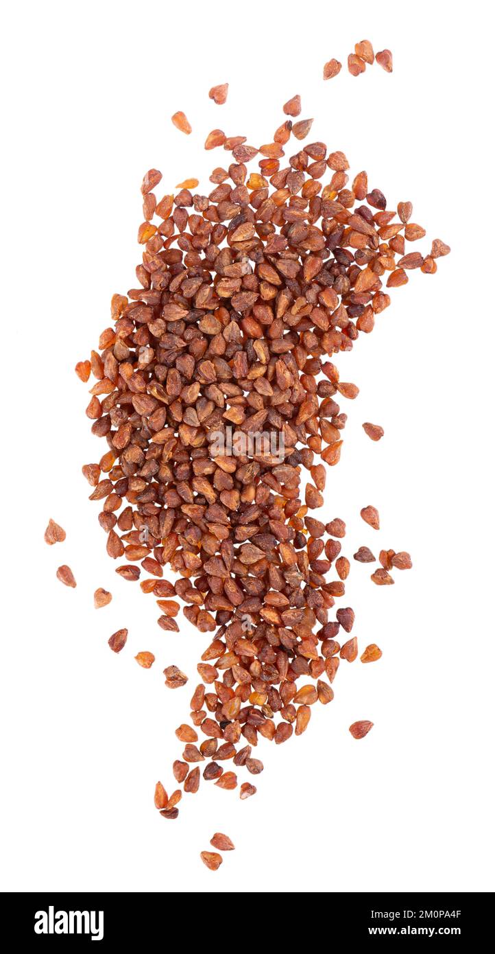 Buckwheat tea isolated on white background. Whole roasted buckwheat