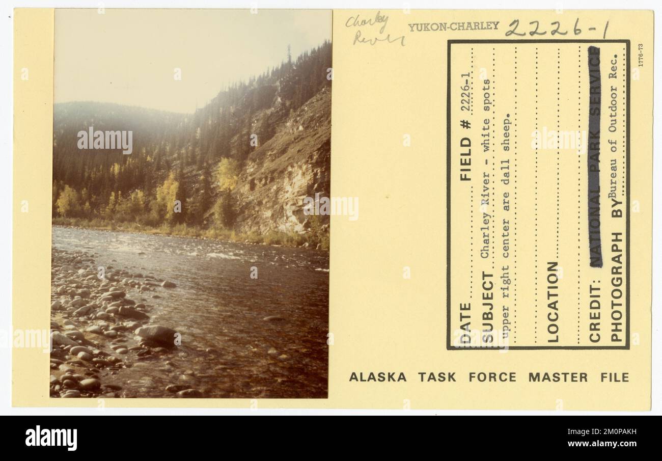 Charley River - white spots upper right center are Dall sheep. Alaska ...