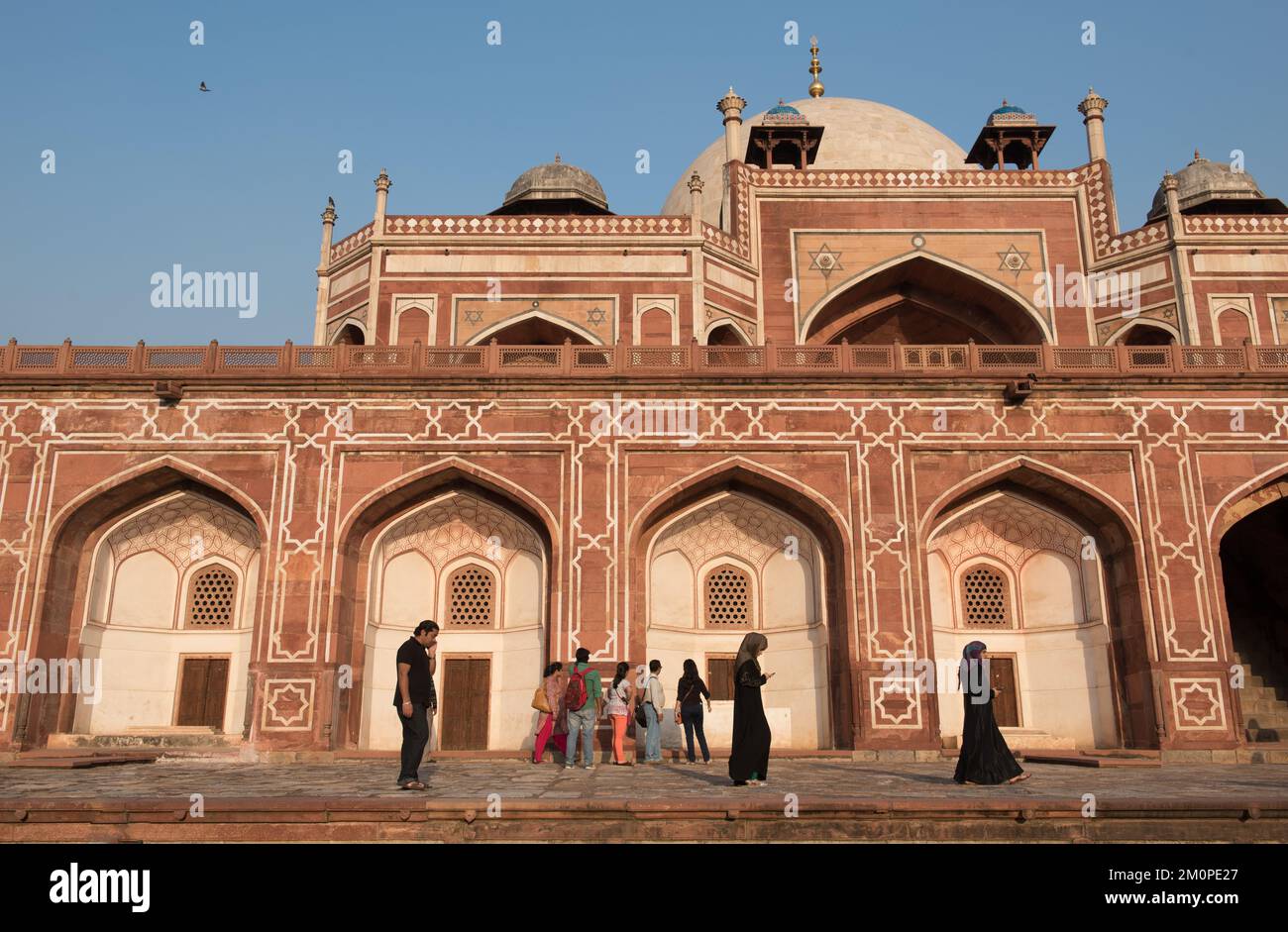 Tourist people walking in front of facade of famous Humayuns tomb landmark in new Delhi, india Stock Photo