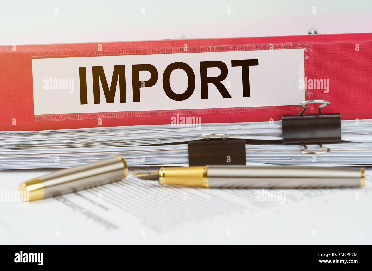 Business and economy concept. There is a folder on the documents with the inscription - Import Stock Photo