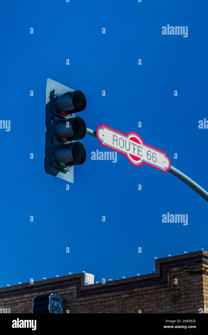 Stoplight on Route 66 in Flagstaff, Arizona, USA Stock Photo Alamy