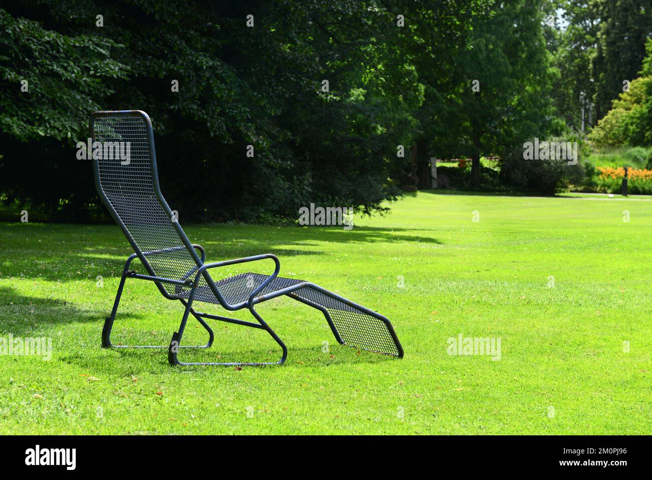 Chaise lounge on the green grass Stock Photo Alamy