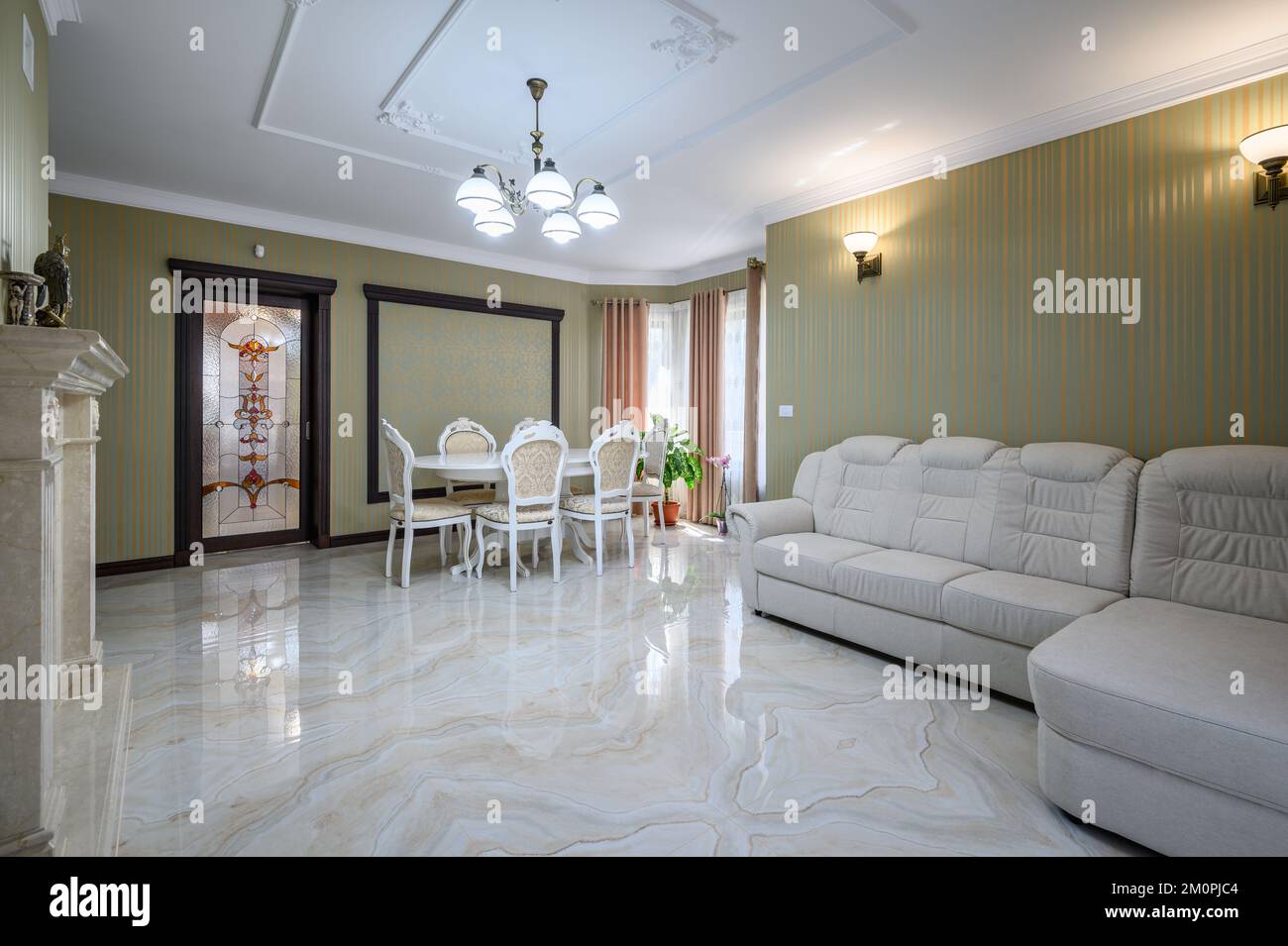 Classic living room interior design with marble floor Stock Photo - Alamy