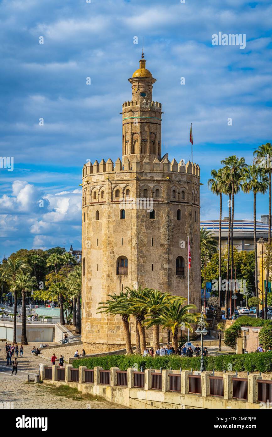 Seville, Spain, March 10, 2022. The Torre del Oro in the city of Seville, in Andalusia, Spain. Stock Photo