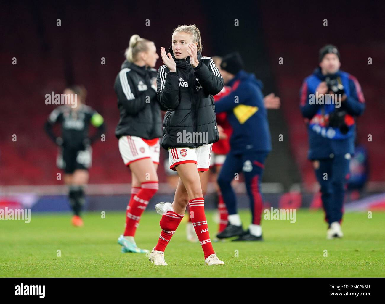 Arsenal's Leah Williamson applauds the fans after the UEFA Women's Champions League Group C match at the Emirates Stadium, London. Picture date: Wednesday December 7, 2022. Stock Photo