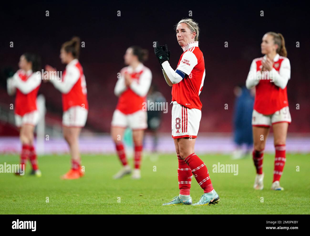 Arsenal's Jordan Nobbs applauds the fans after the UEFA Women's Champions League Group C match at the Emirates Stadium, London. Picture date: Wednesday December 7, 2022. Stock Photo
