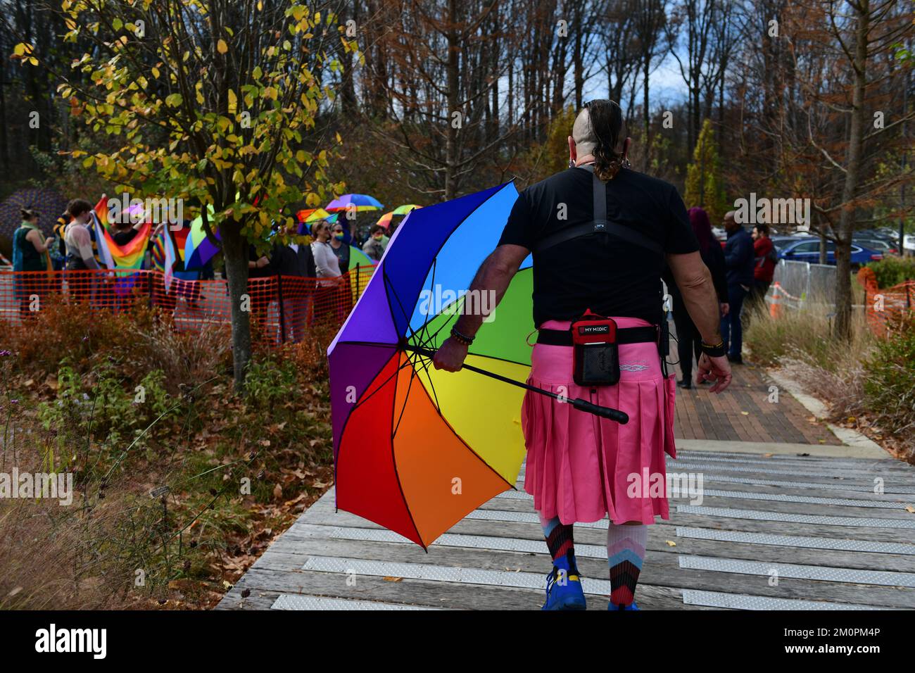 The Parasol Patrol outside a Drag Queen Story Hour event in Wheaton