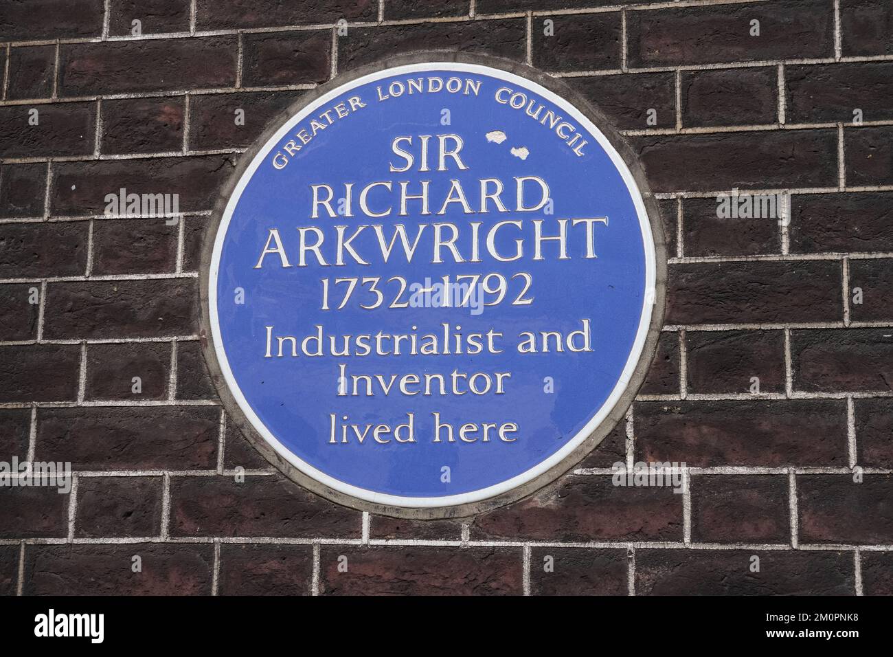 A blue plaque of Sir Richard Arkwright in Adam Street, London England United Kingdom UK Stock Photo