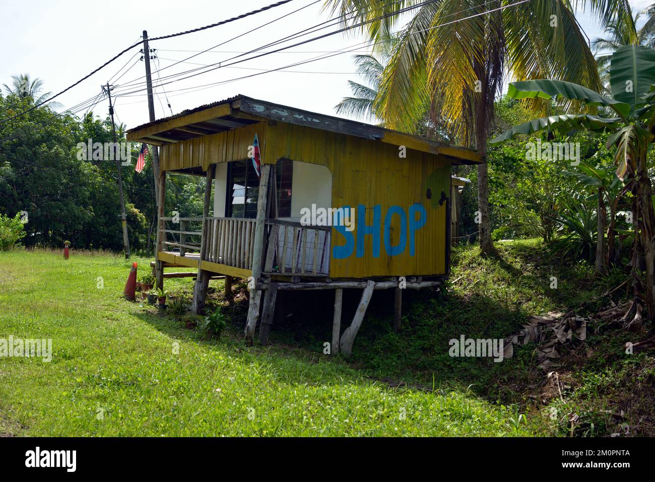 A small roadside shop in a rural indigenous Rungus community near Kudat, Borneo, Malaysia. Stock Photo