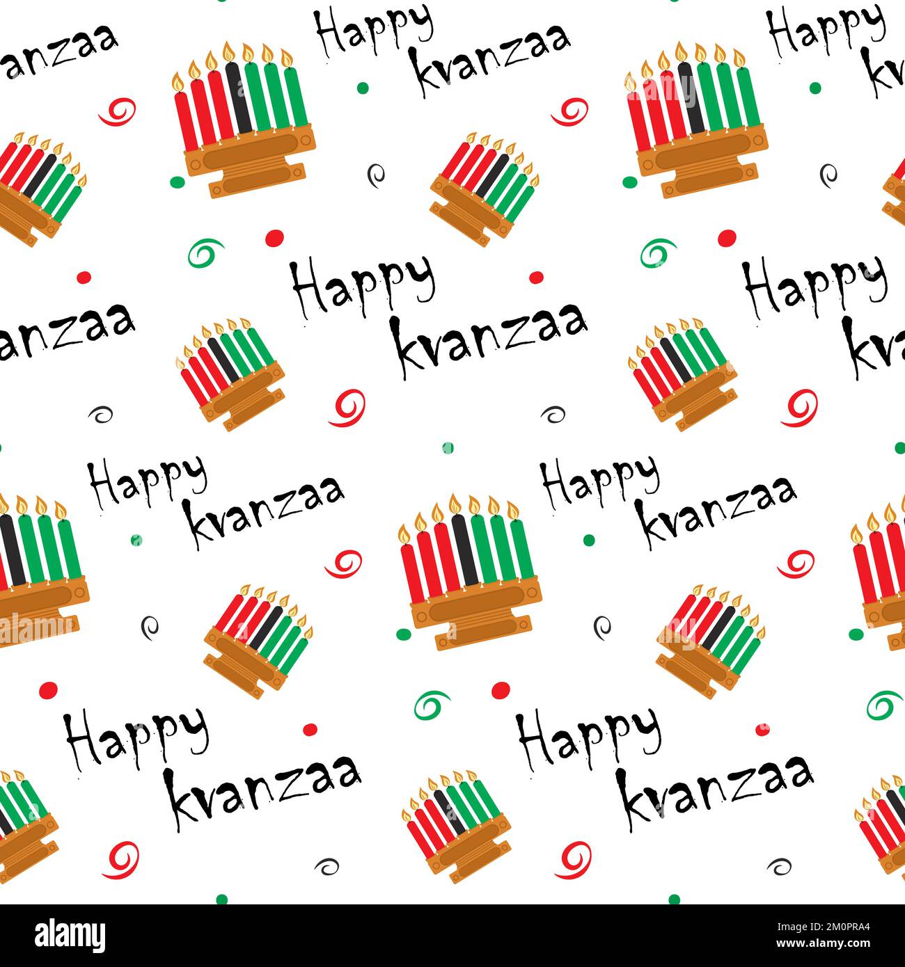 Kwanzaa Seamless Pattern. Abstract background repeating texture pattern design for Kwanzaa of inscription and candlestick with candles in traditional African colors. Isolate. Good for backdrop. EPS Stock Vector