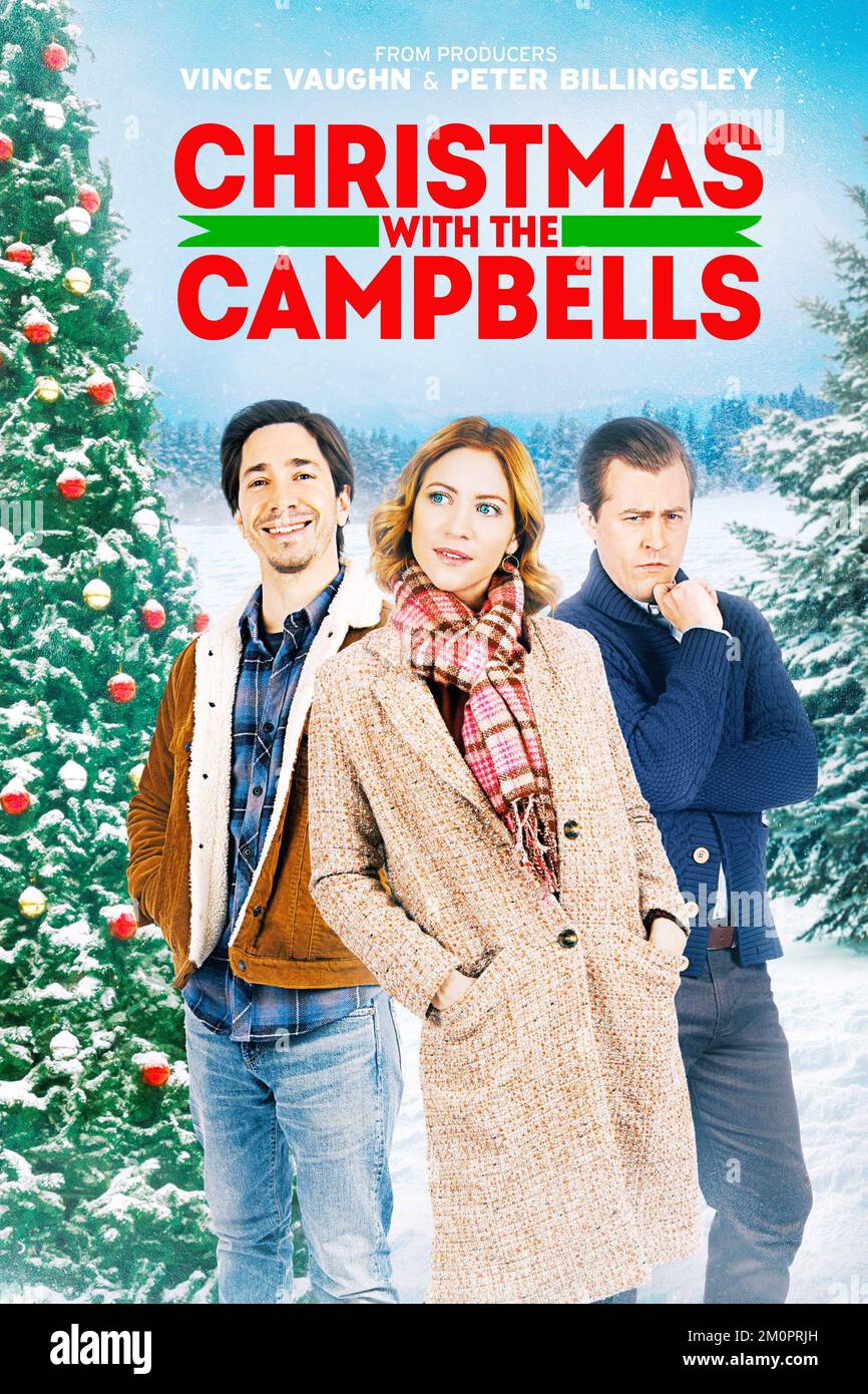 CHRISTMAS WITH THE CAMPBELLS, poster, from left Justin Long, Brittany Snow, Alex Moffat, 2022