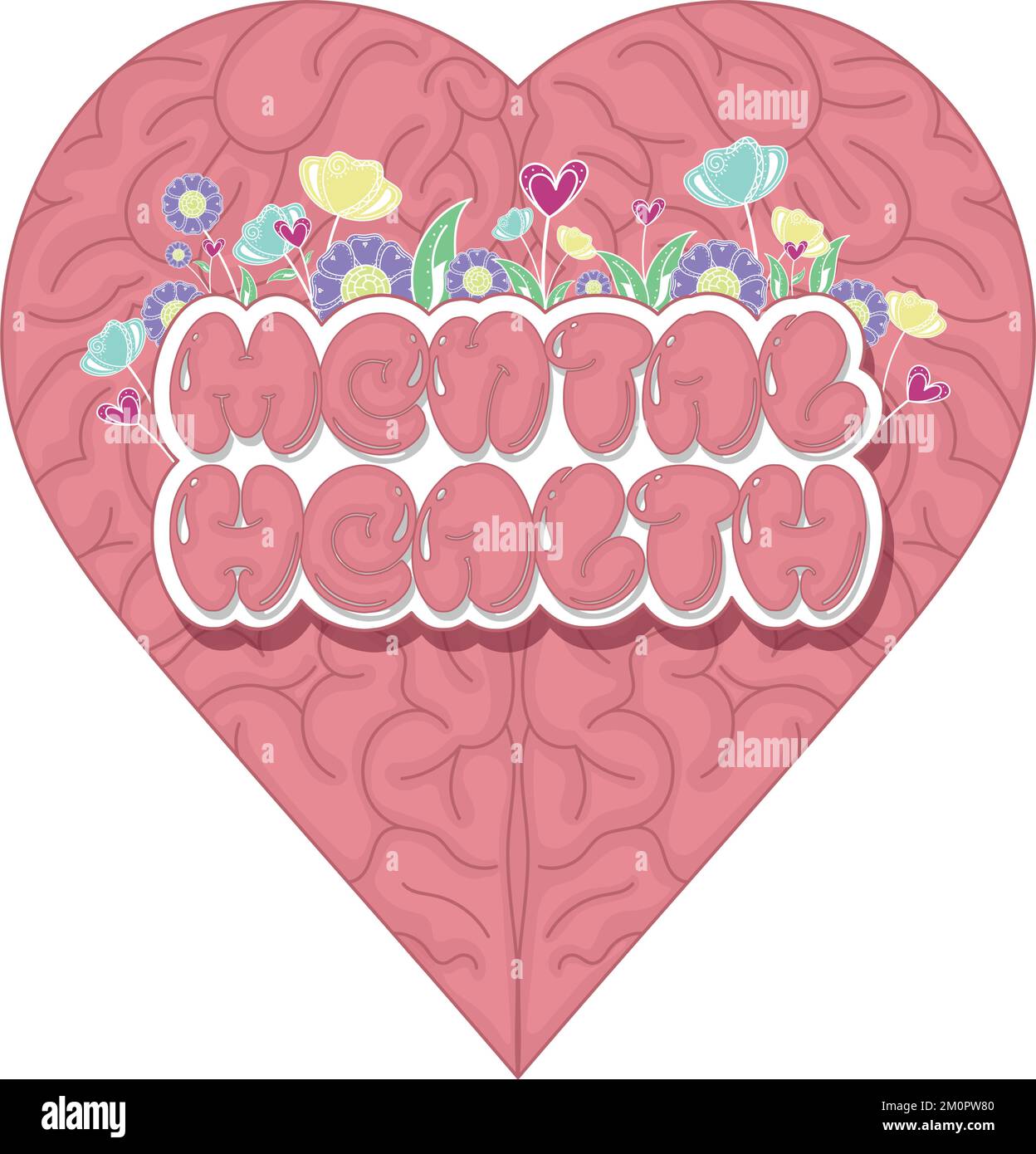 Isolated brain with leaves and flowers Mental health Vector Stock ...