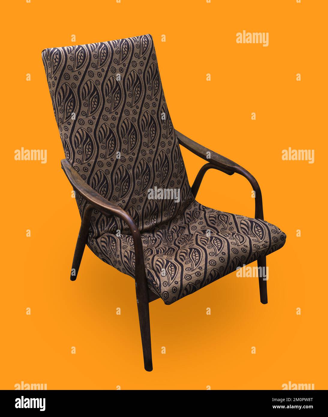 chair armchair, with a back upholstered in material, on an orange