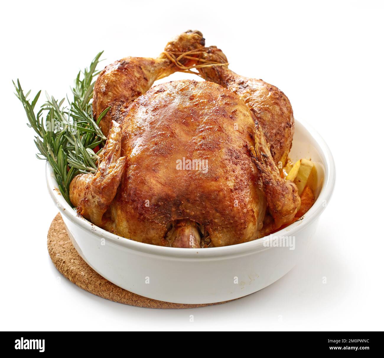 roasted chicken and vegetables isolated on white background Stock Photo