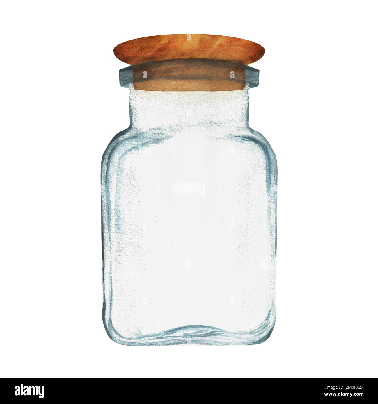 Hand-drawn watercolor glass jar. Front view. A part of the big set of ...