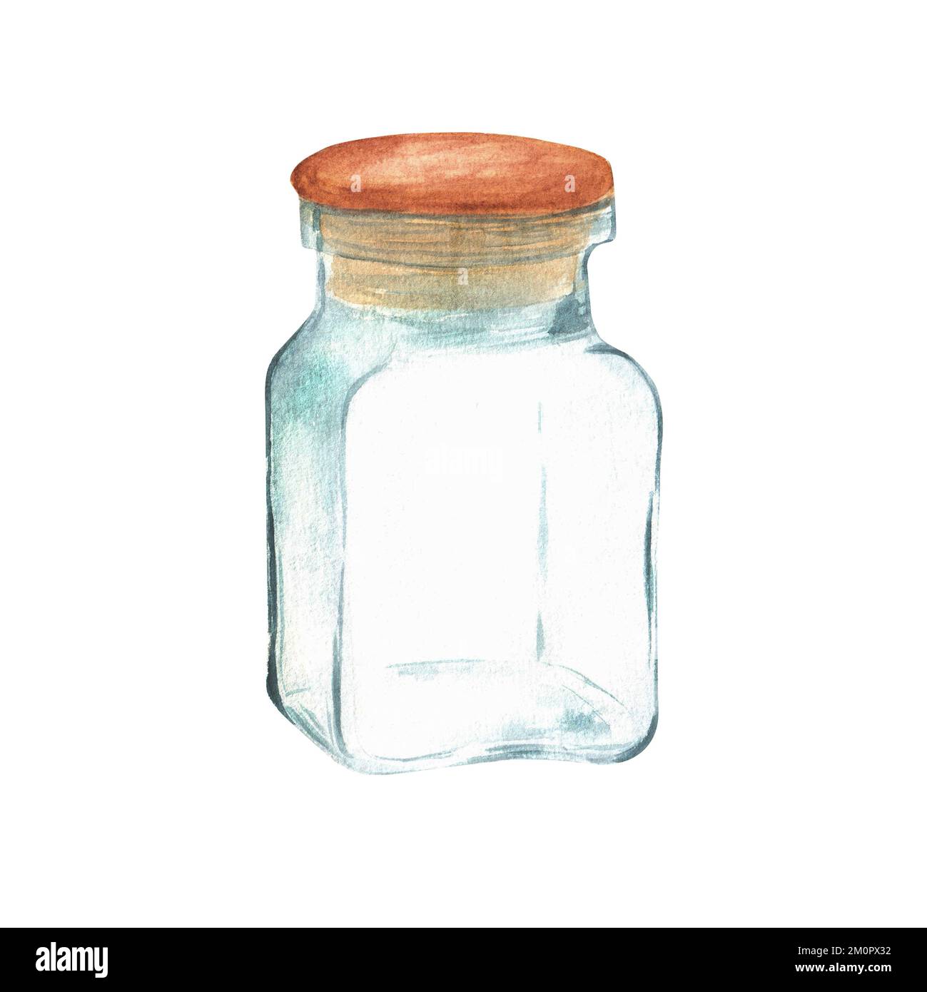 Handdrawn watercolor glass jar in perspective. A part of the big set