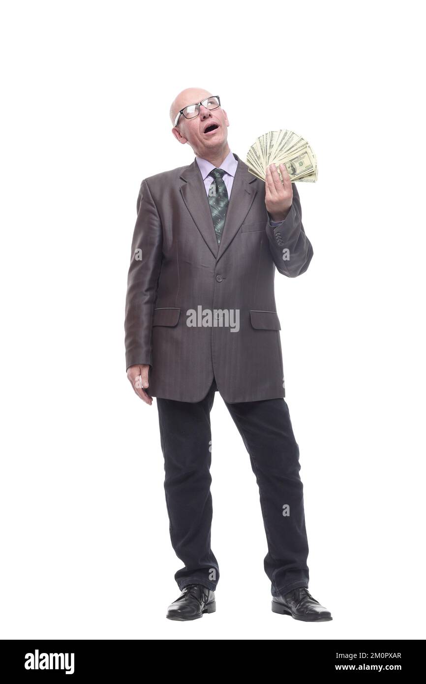 in full growth. happy business man with dollar bills Stock Photo - Alamy
